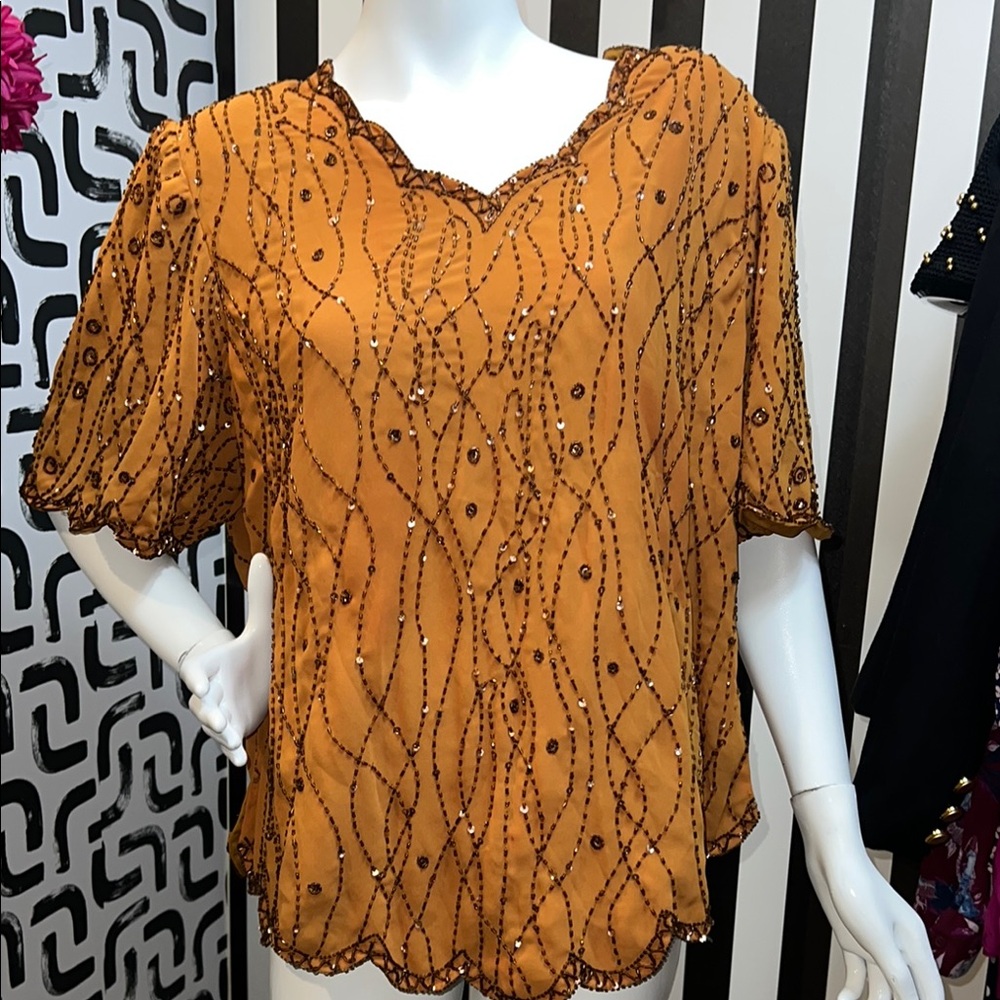 Embellished Orange Women's Top